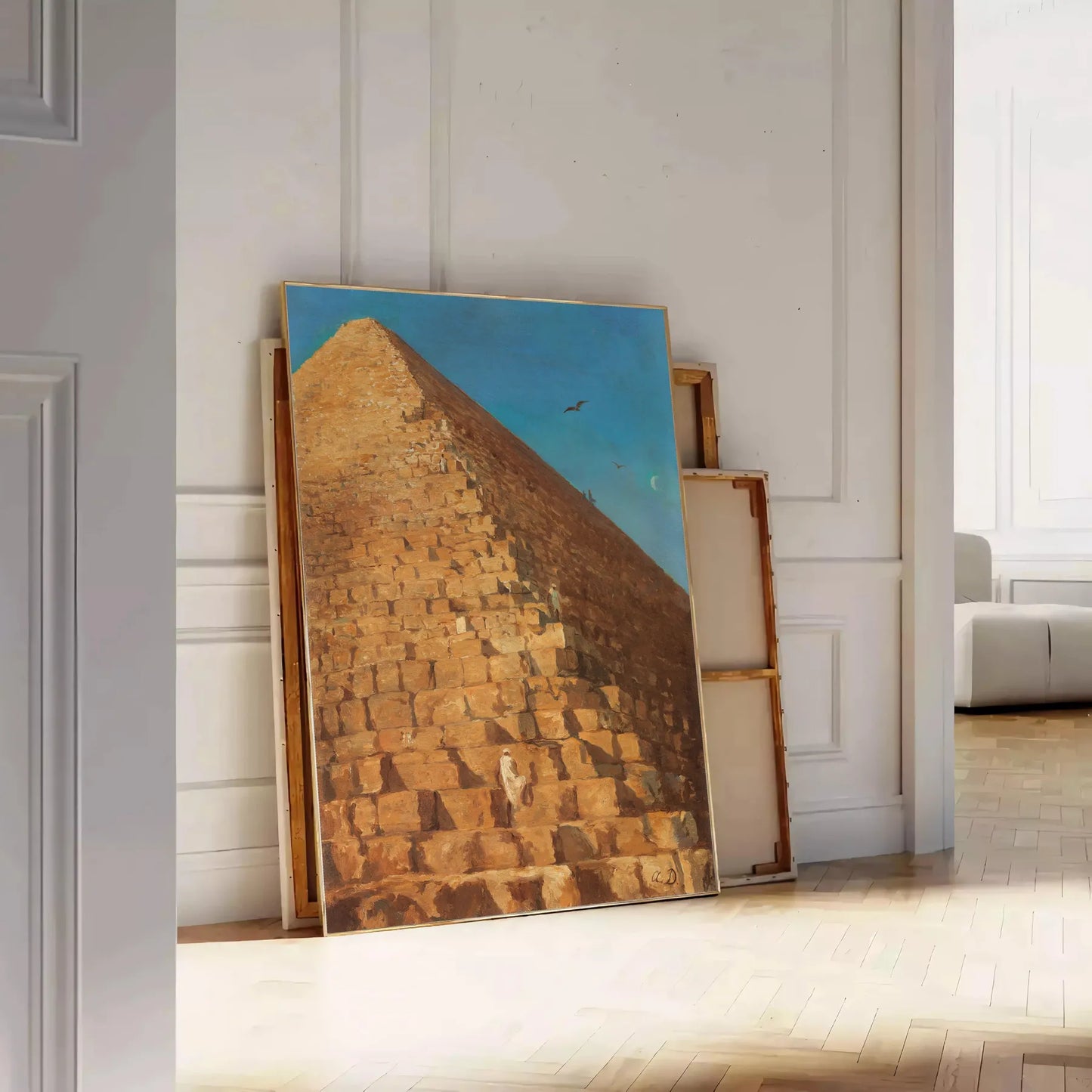 space Pyramid Vintage Art Poster captivating blend green orange hues stunning wall perfect gift addition decor ready non - framed options