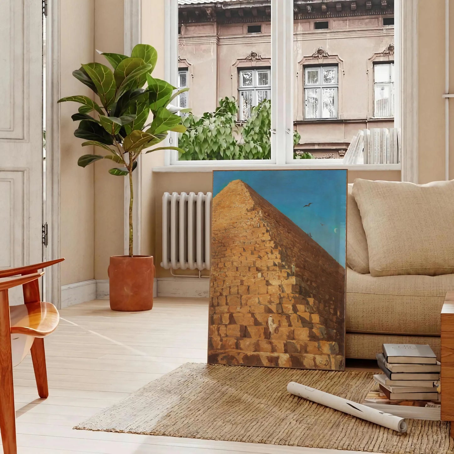 space Pyramid Vintage Art Poster captivating blend green orange hues stunning wall perfect gift addition decor ready non - framed options