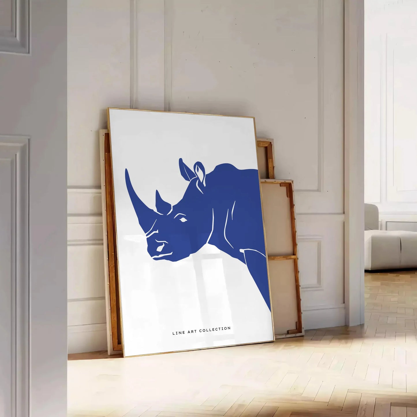 captivating beauty rhinoceros wildlife poster black blue hues wall art print touch wild space ideal gift nature lovers sizes A4 cm A0