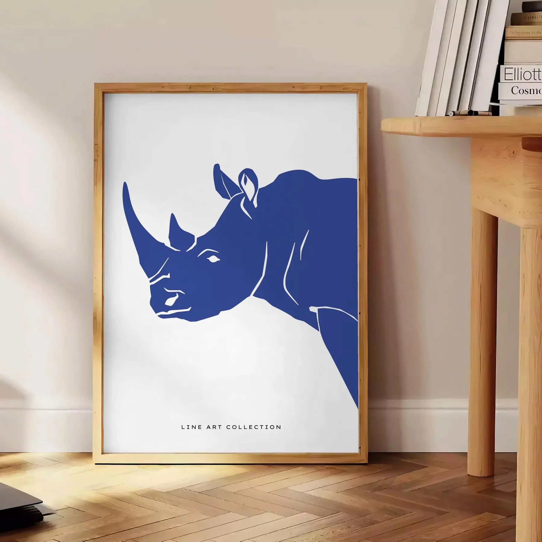 captivating beauty rhinoceros wildlife poster black blue hues wall art print touch wild space ideal gift nature lovers sizes A4 cm A0