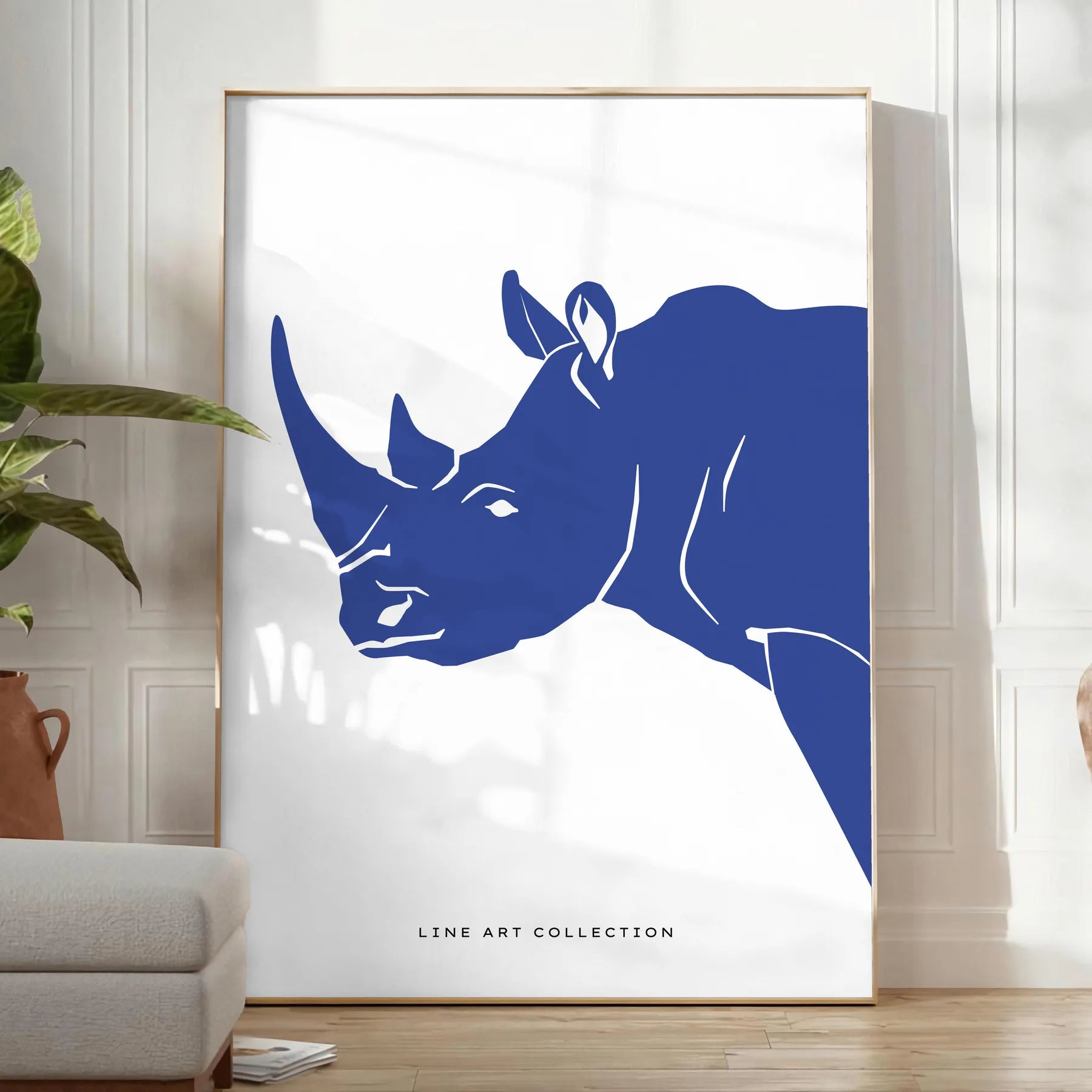captivating beauty rhinoceros wildlife poster black blue hues wall art print touch wild space ideal gift nature lovers sizes A4 cm A0