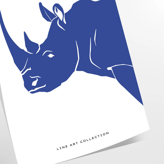 captivating beauty rhinoceros wildlife poster black blue hues wall art print touch wild space ideal gift nature lovers sizes A4 cm A0