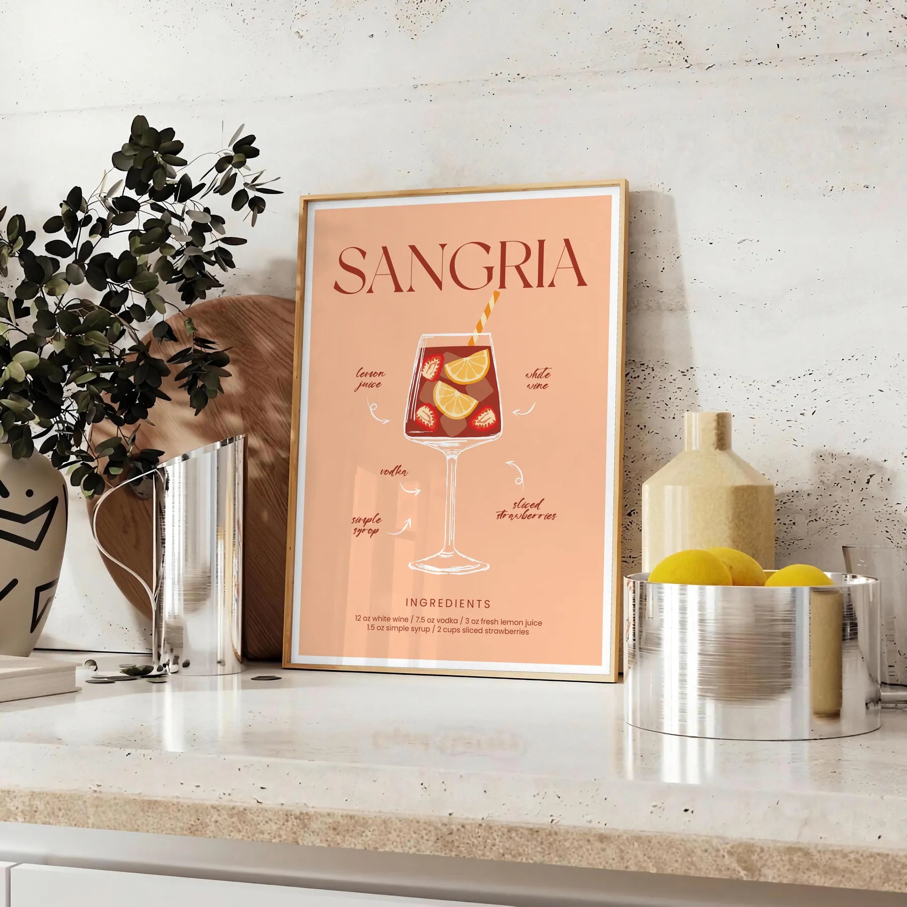 space vibrant Sangria Cocktail Poster rich brown orange hues essence summer captivating wall art perfect gift stylish addition room available A4 cm A0