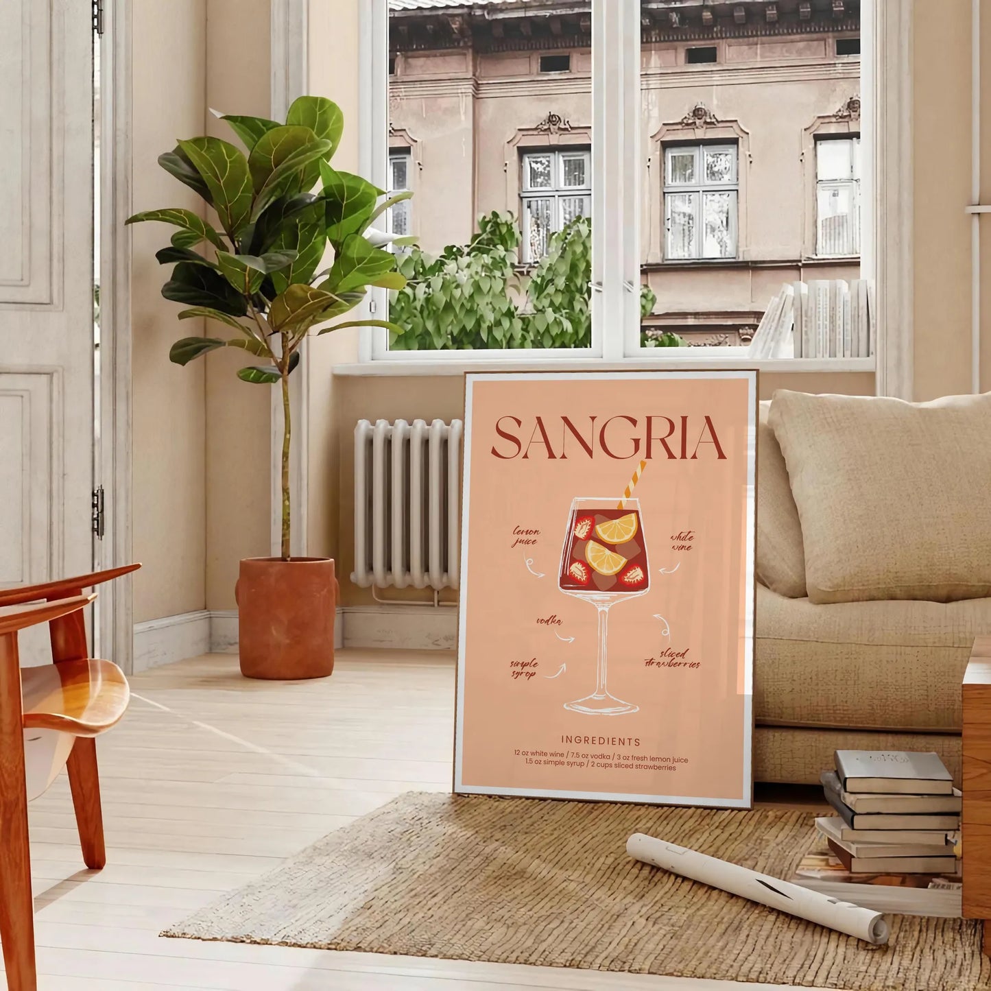 space vibrant Sangria Cocktail Poster rich brown orange hues essence summer captivating wall art perfect gift stylish addition room available A4 cm A0