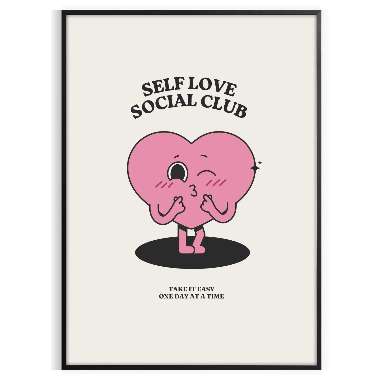 space Self Love Social Club motivational poster chic gray black tones inspiring wall art perfect gift home office style framed decor unique artwork today