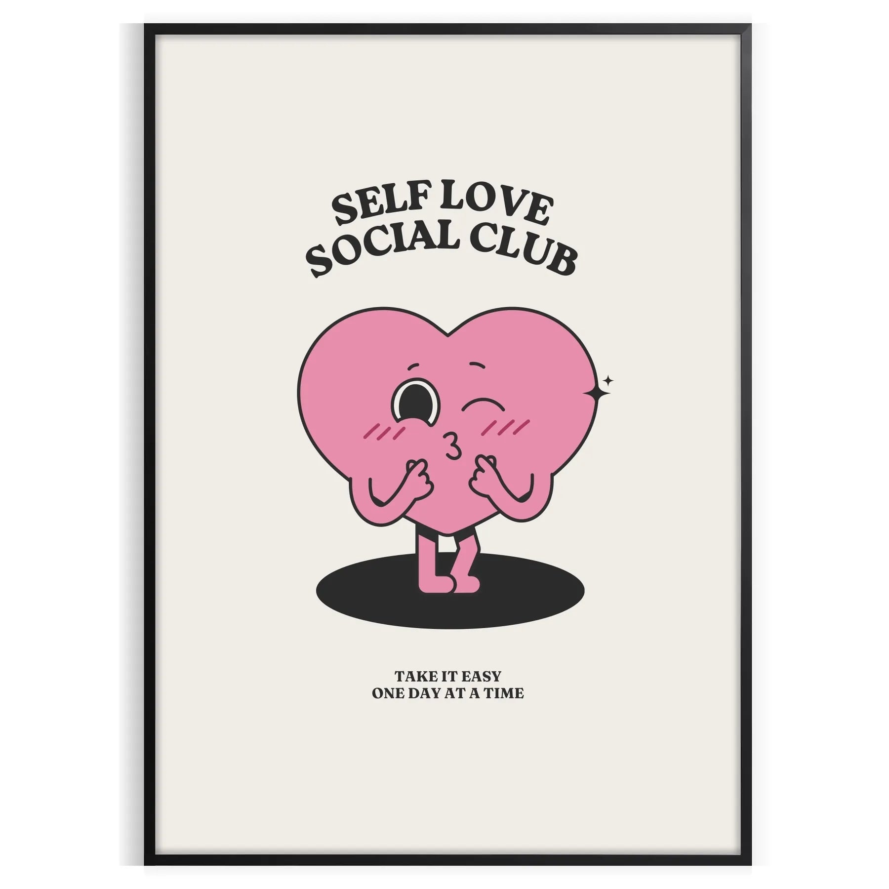 space Self Love Social Club motivational poster chic gray black tones inspiring wall art perfect gift home office style framed decor unique artwork today