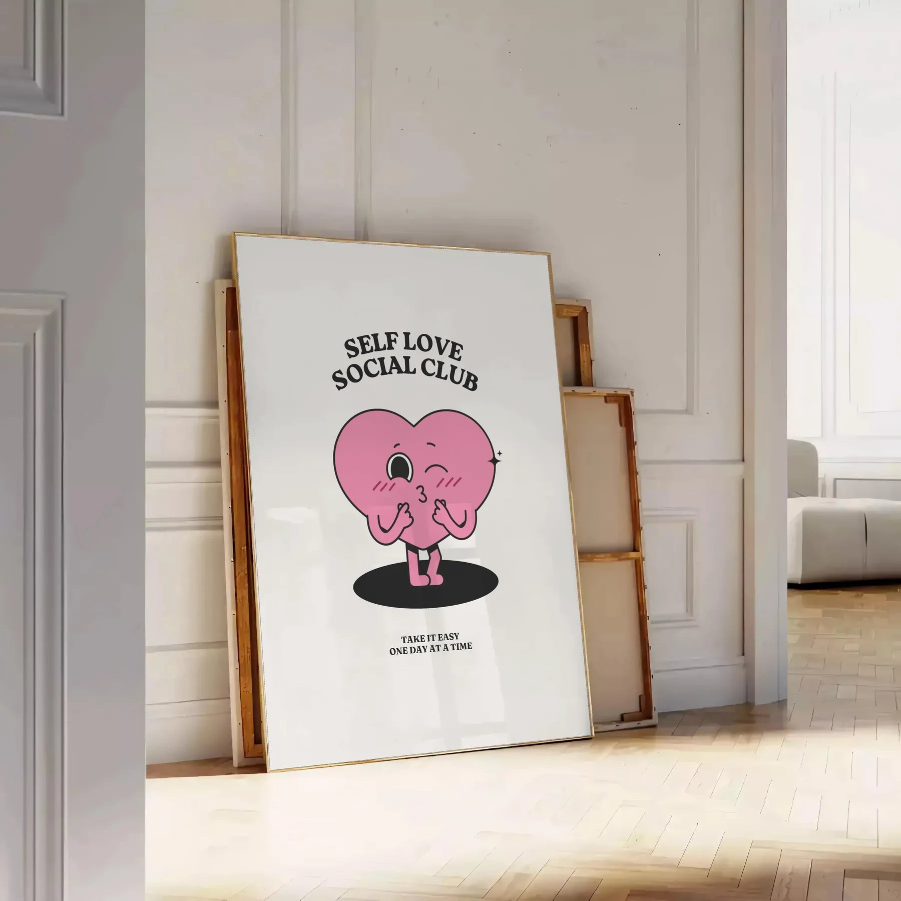 space Self Love Social Club motivational poster chic gray black tones inspiring wall art perfect gift home office style framed decor unique artwork today