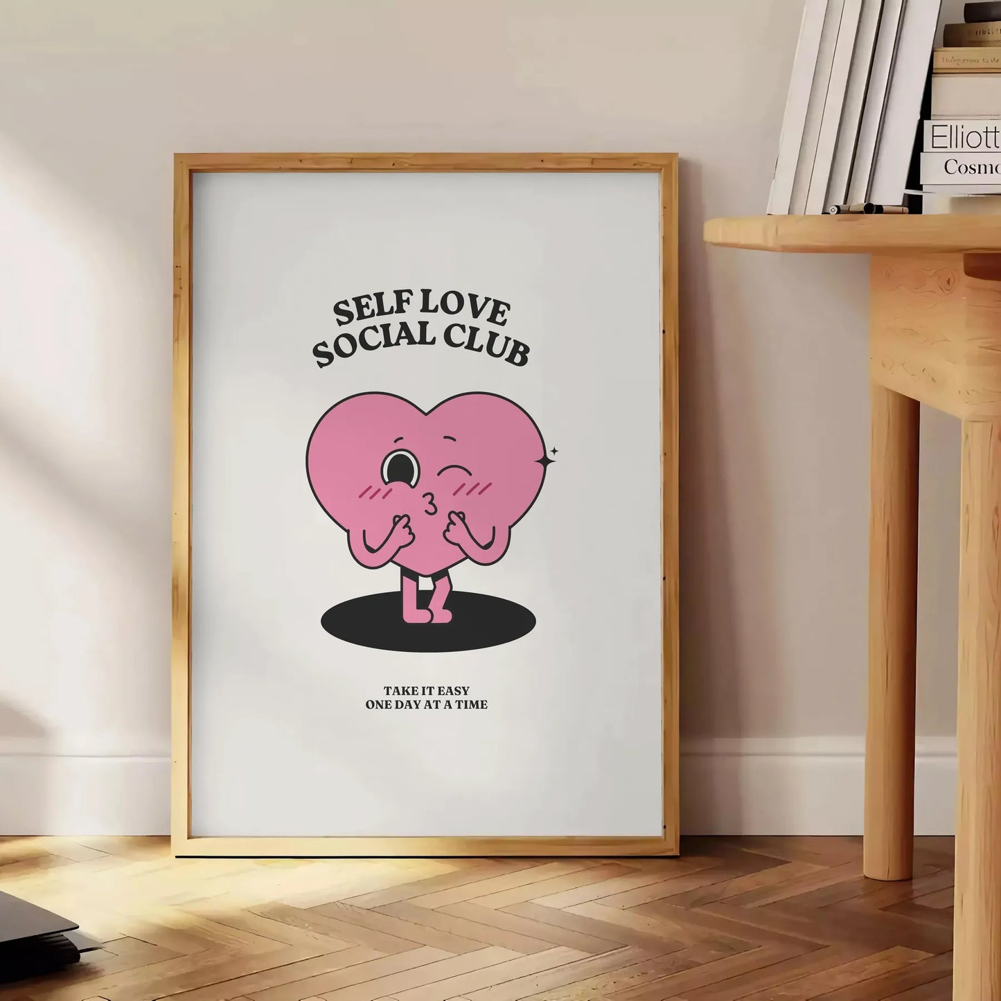 space Self Love Social Club motivational poster chic gray black tones inspiring wall art perfect gift home office style framed decor unique artwork today