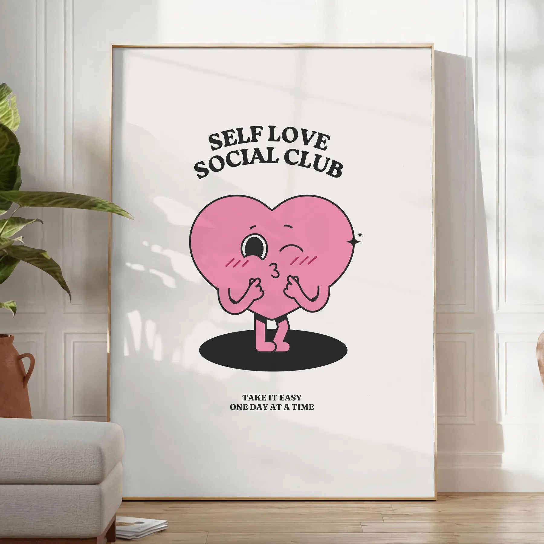 space Self Love Social Club motivational poster chic gray black tones inspiring wall art perfect gift home office style framed decor unique artwork today