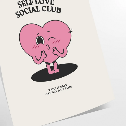 space Self Love Social Club motivational poster chic gray black tones inspiring wall art perfect gift home office style framed decor unique artwork today