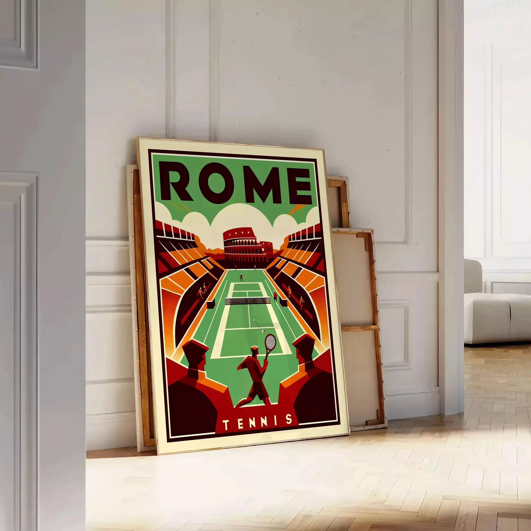 Art Deco Roma tennis poster Grand Slam tournament elegant living room interior framed print