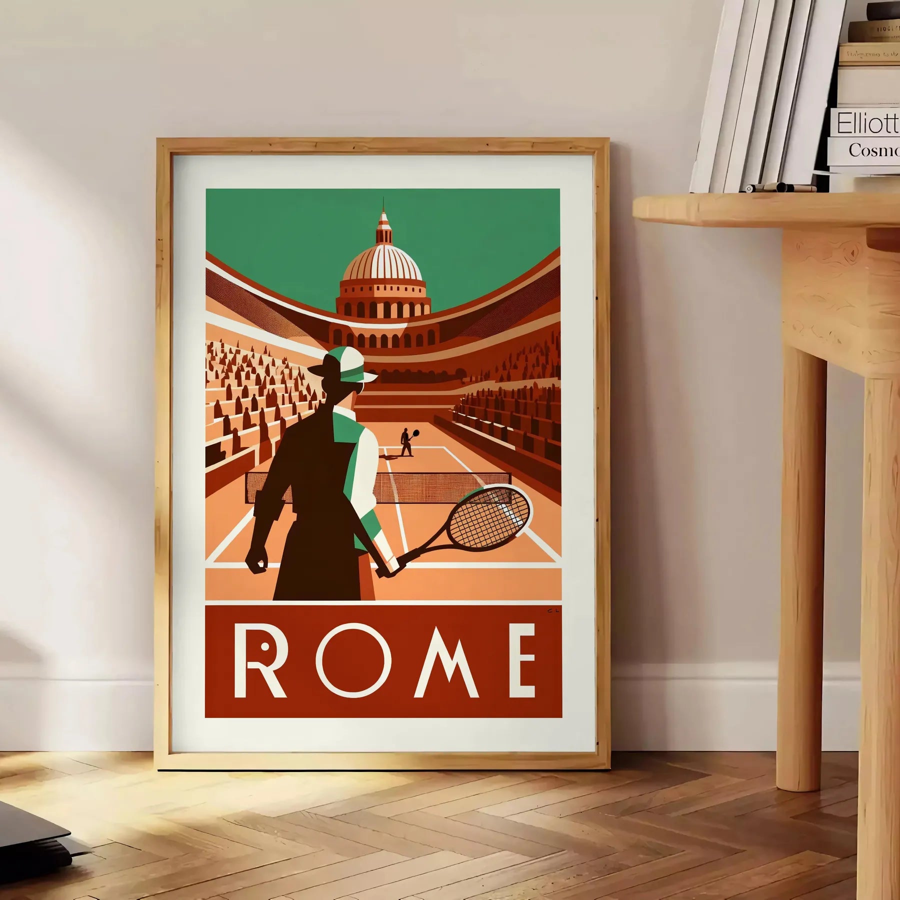 Art Deco Roma tennis poster Grand Slam tournament elegant living room interior framed print