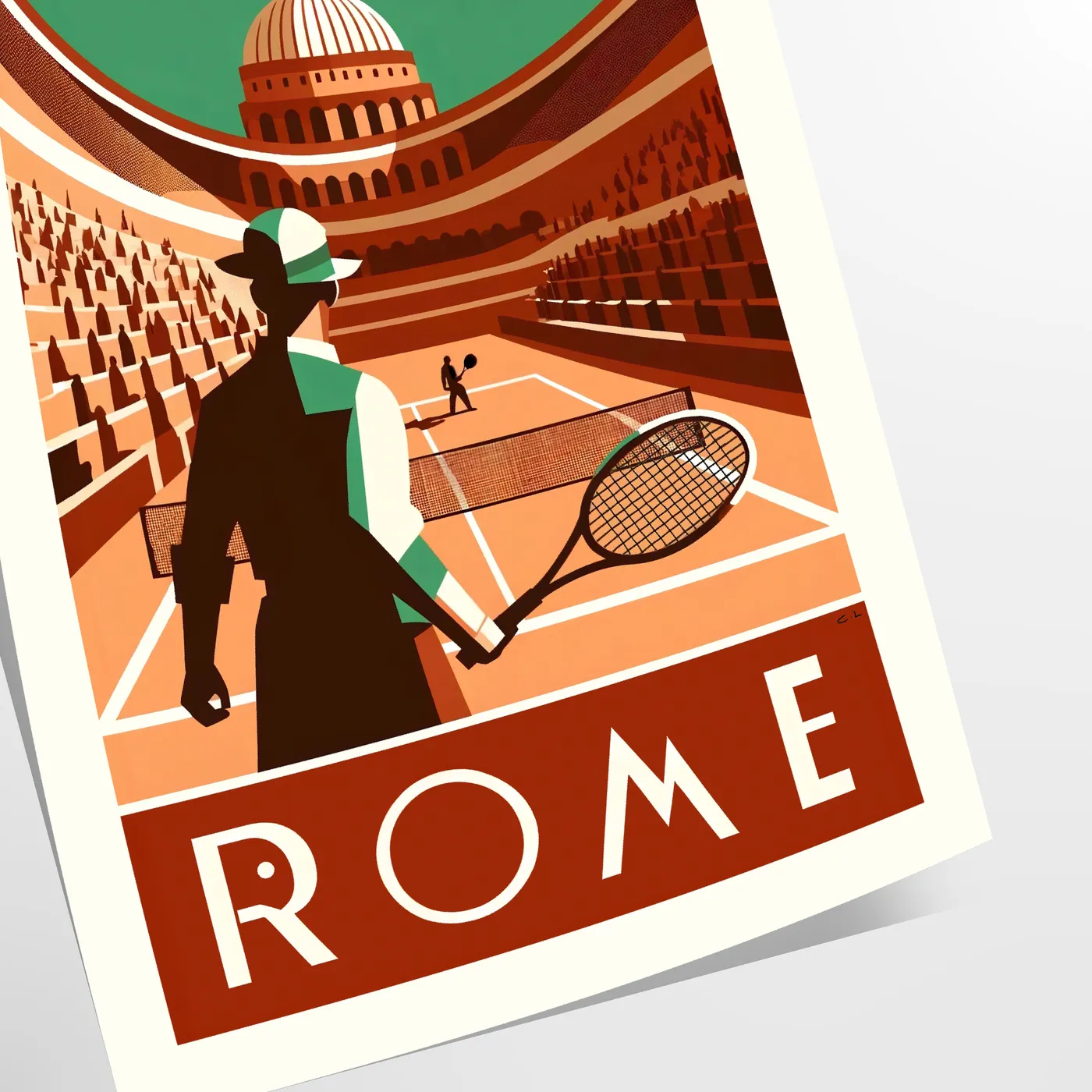 Retro Roma tennis print celebrating iconic Grand Slam tournaments worldwide elegant living room interior framed print