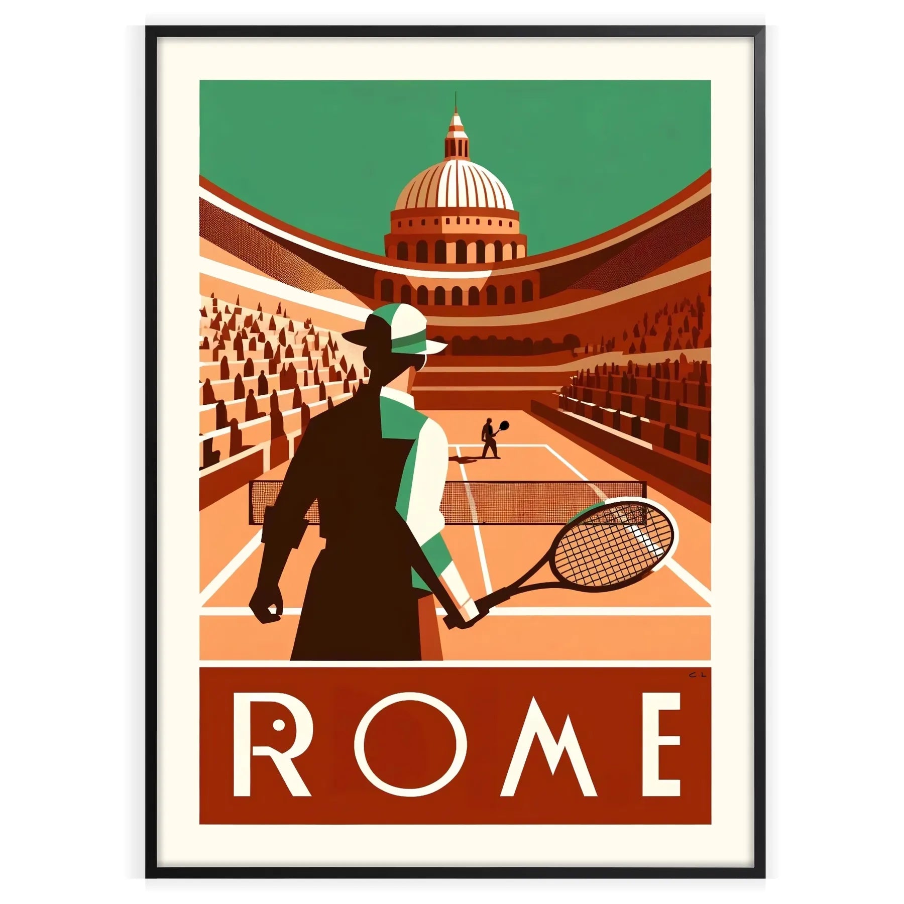 Classic Roma tennis design capturing the spirit of global Grand Slam tournament