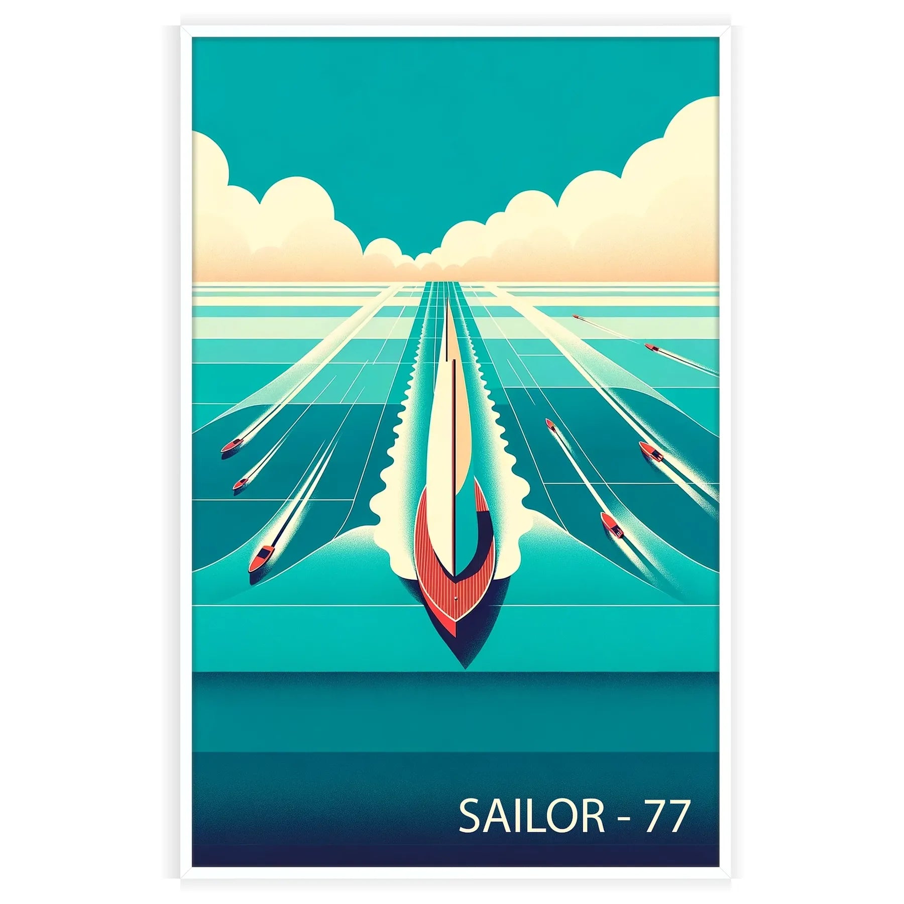 sail serenity vibrant sailing ocean poster blues oranges captivating wall art spirit adventure space perfect gift eye artwork sizes A4 A0 setting