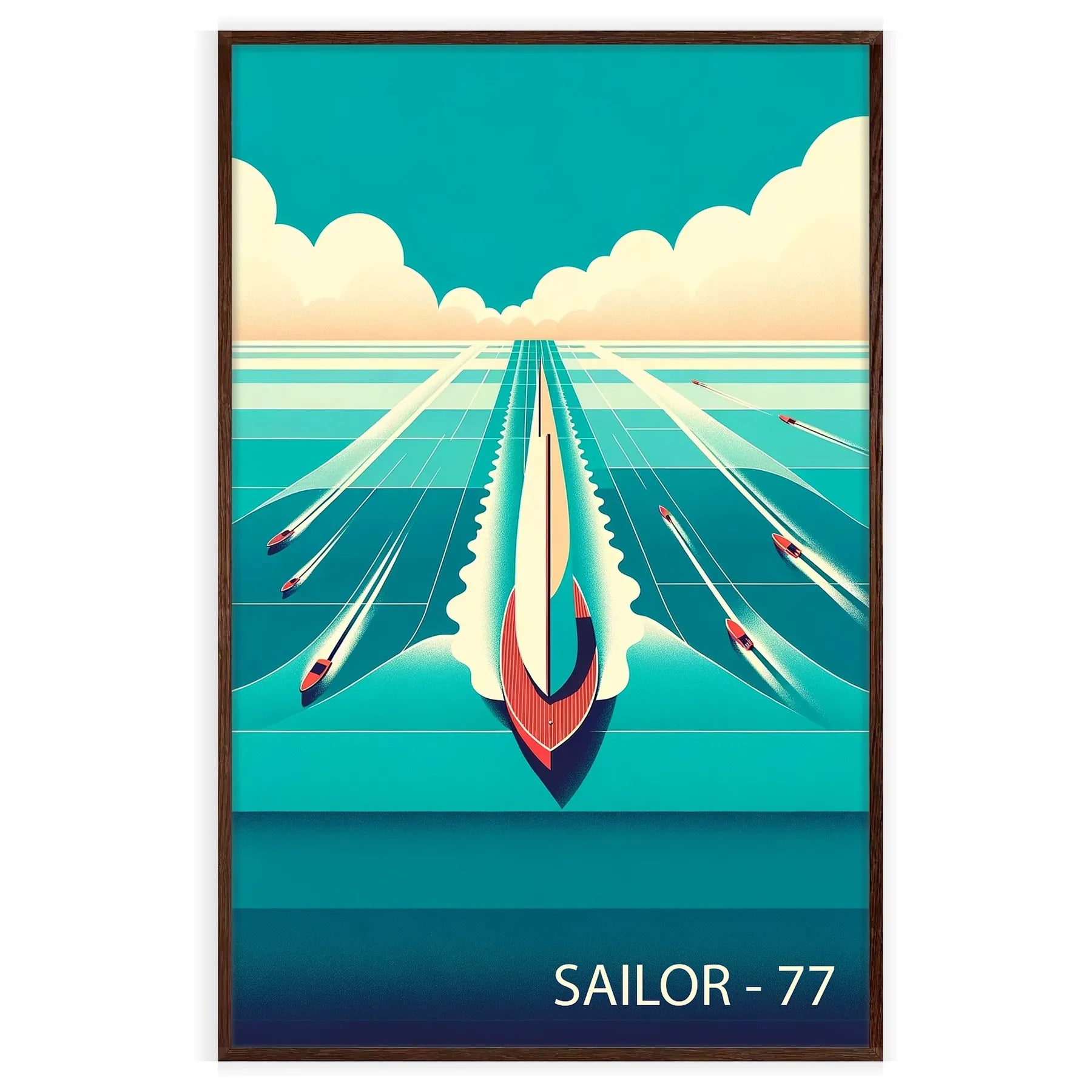 sail serenity vibrant sailing ocean poster blues oranges captivating wall art spirit adventure space perfect gift eye artwork sizes A4 A0 setting