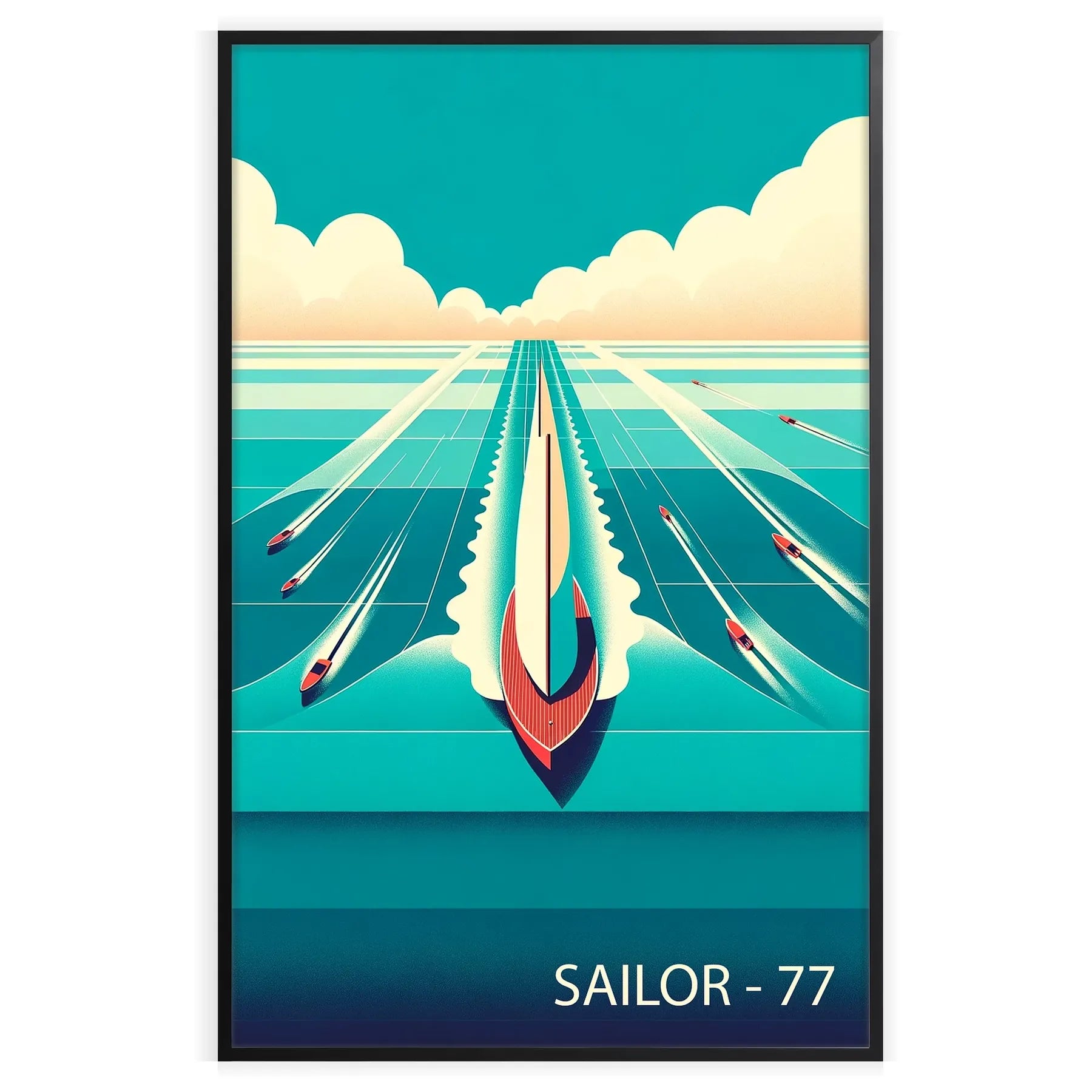 sail serenity vibrant sailing ocean poster blues oranges captivating wall art spirit adventure space perfect gift eye artwork sizes A4 A0 setting