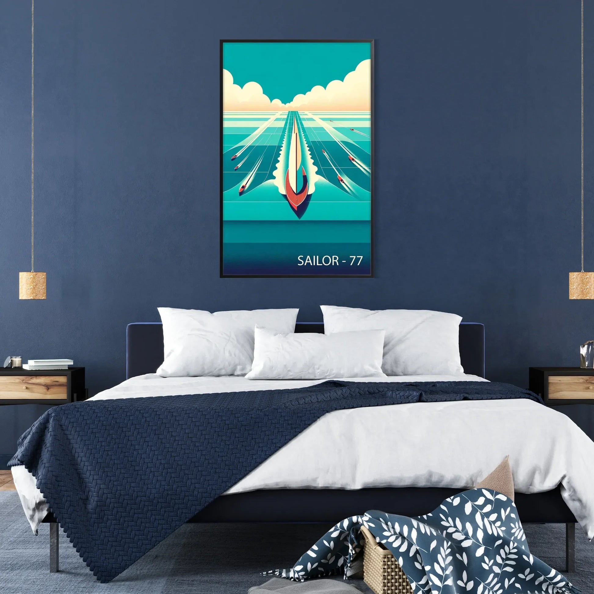 sail serenity vibrant sailing ocean poster blues oranges captivating wall art spirit adventure space perfect gift eye artwork sizes A4 A0 setting