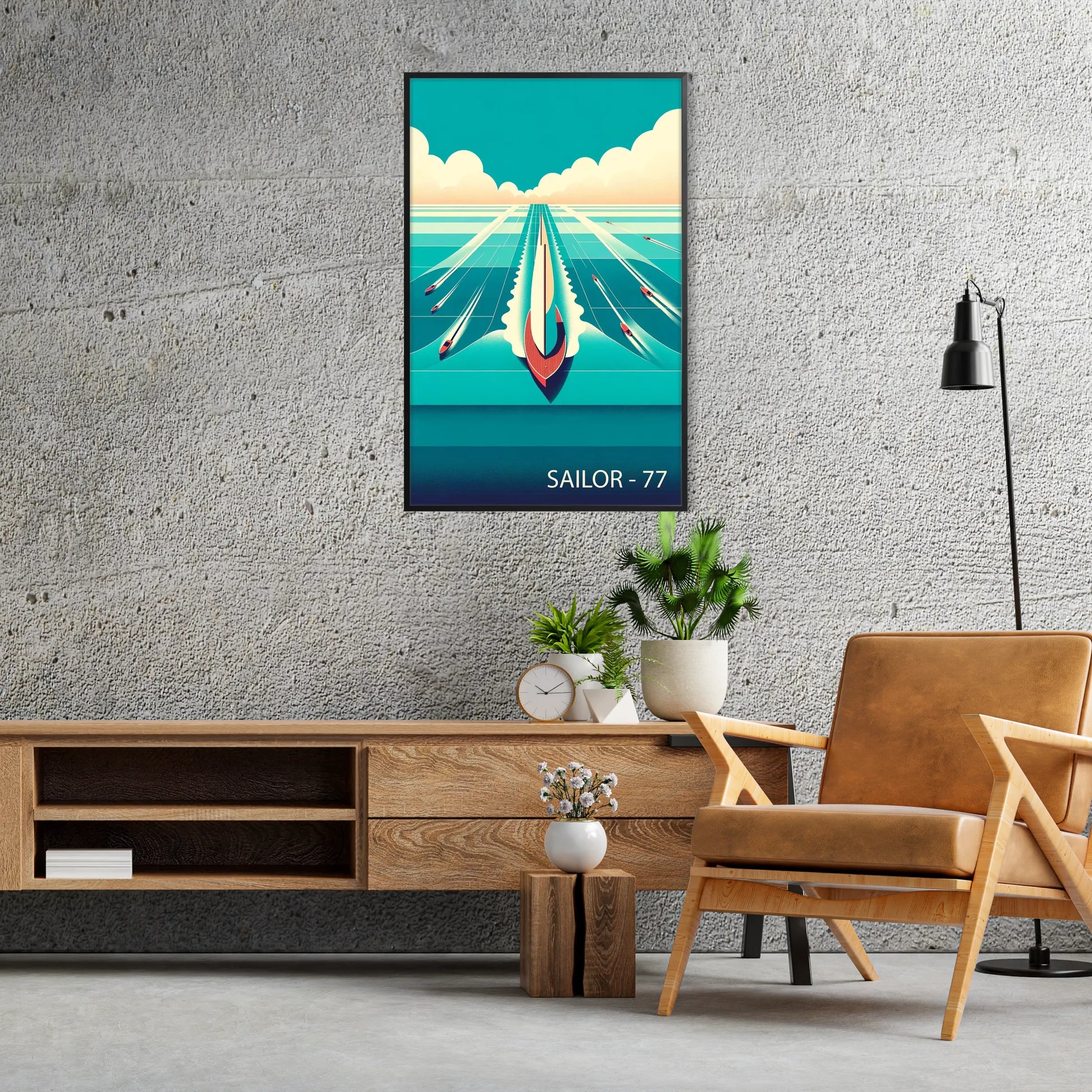 sail serenity vibrant sailing ocean poster blues oranges captivating wall art spirit adventure space perfect gift eye artwork sizes A4 A0 setting