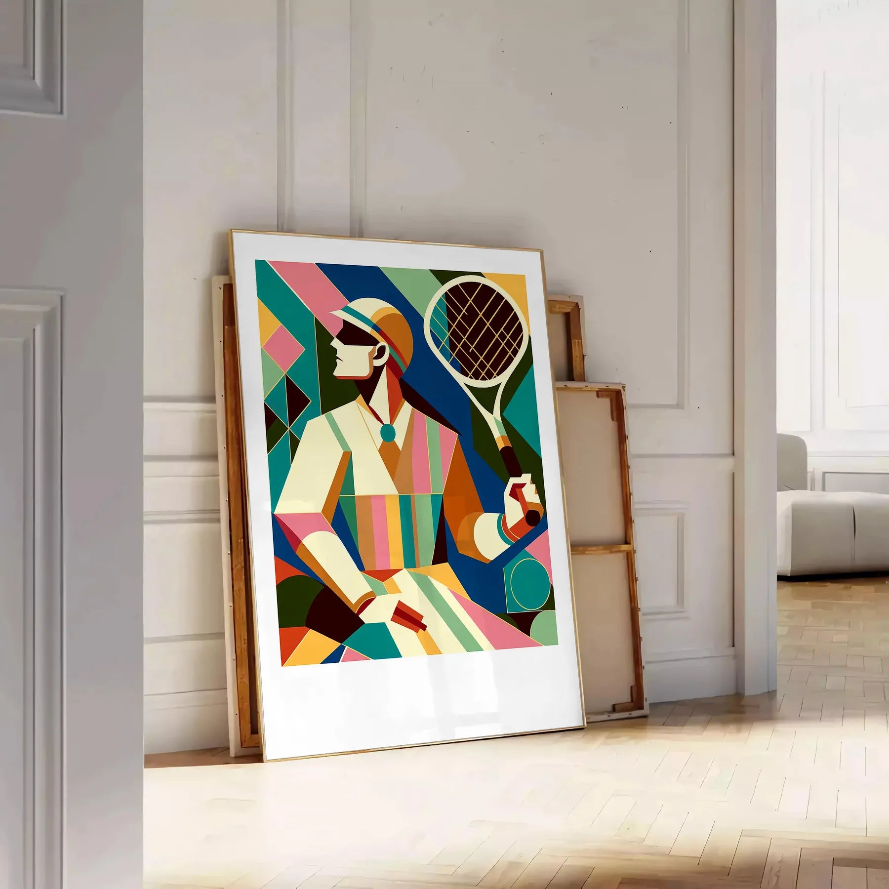 Art Deco Retro tennis poster Grand Slam tournament elegant living room interior framed print