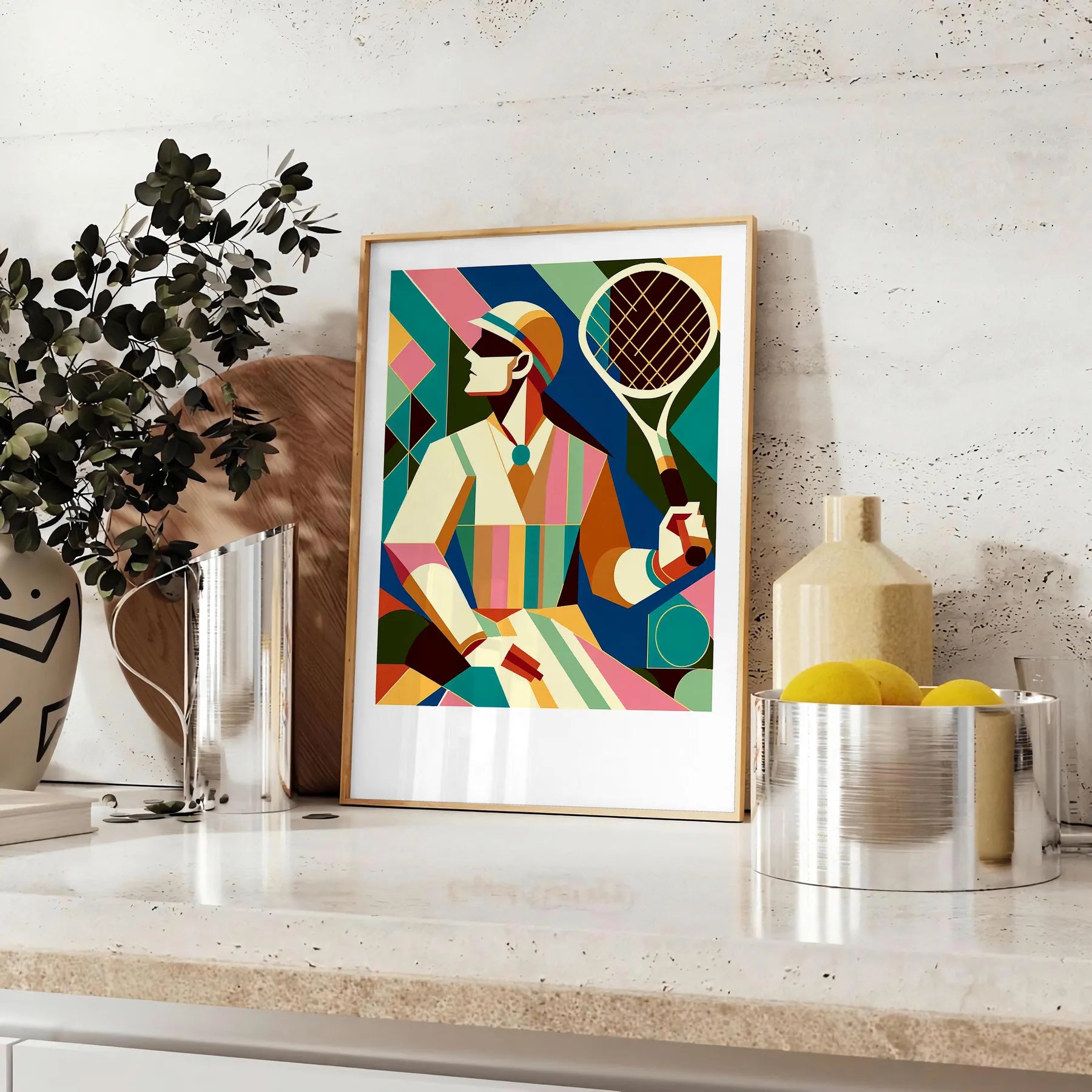 Classic Retro tennis design capturing the spirit of global Grand Slam tournament elegant living room interior framed print