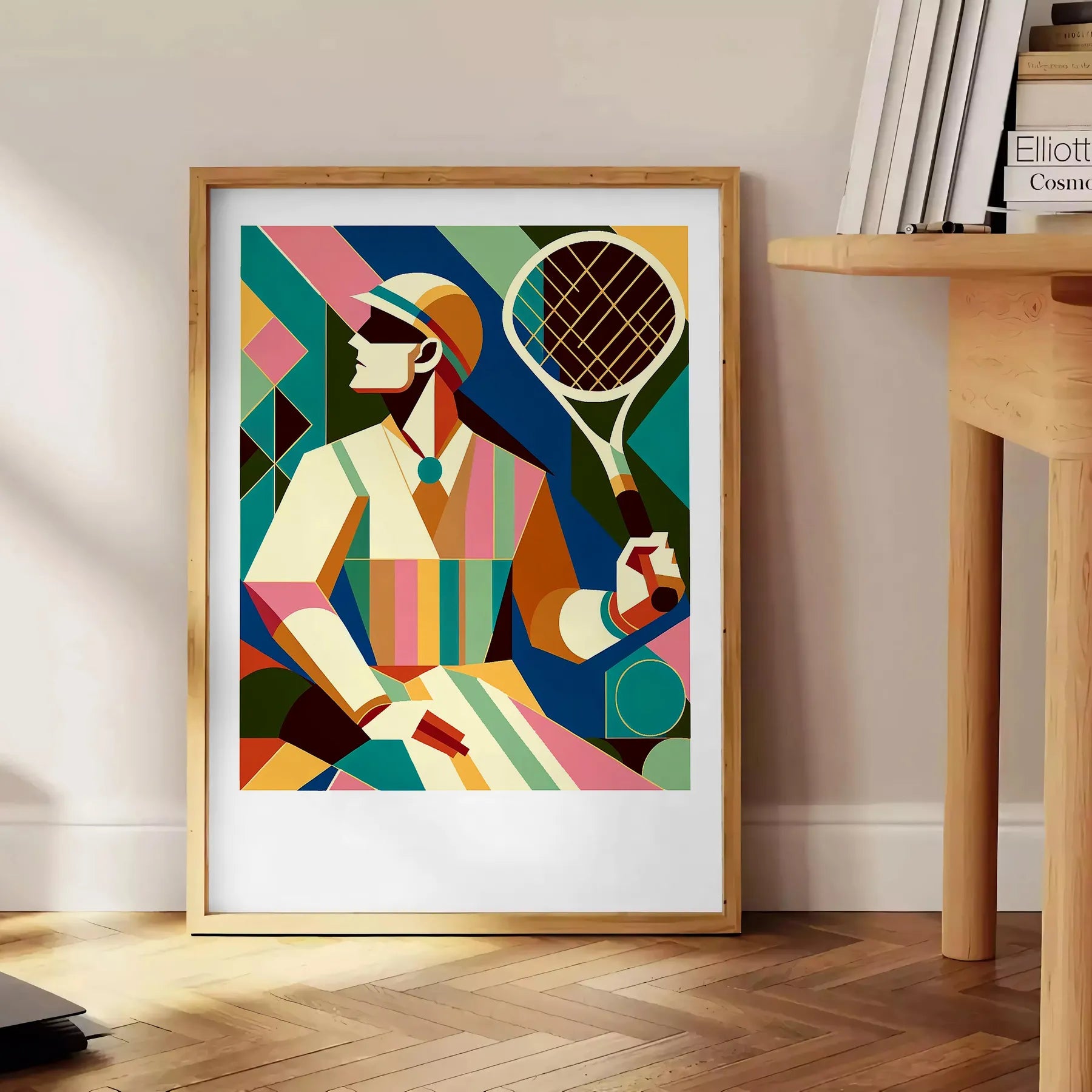 Classic Retro tennis design capturing the spirit of global Grand Slam tournament elegant living room interior framed print
