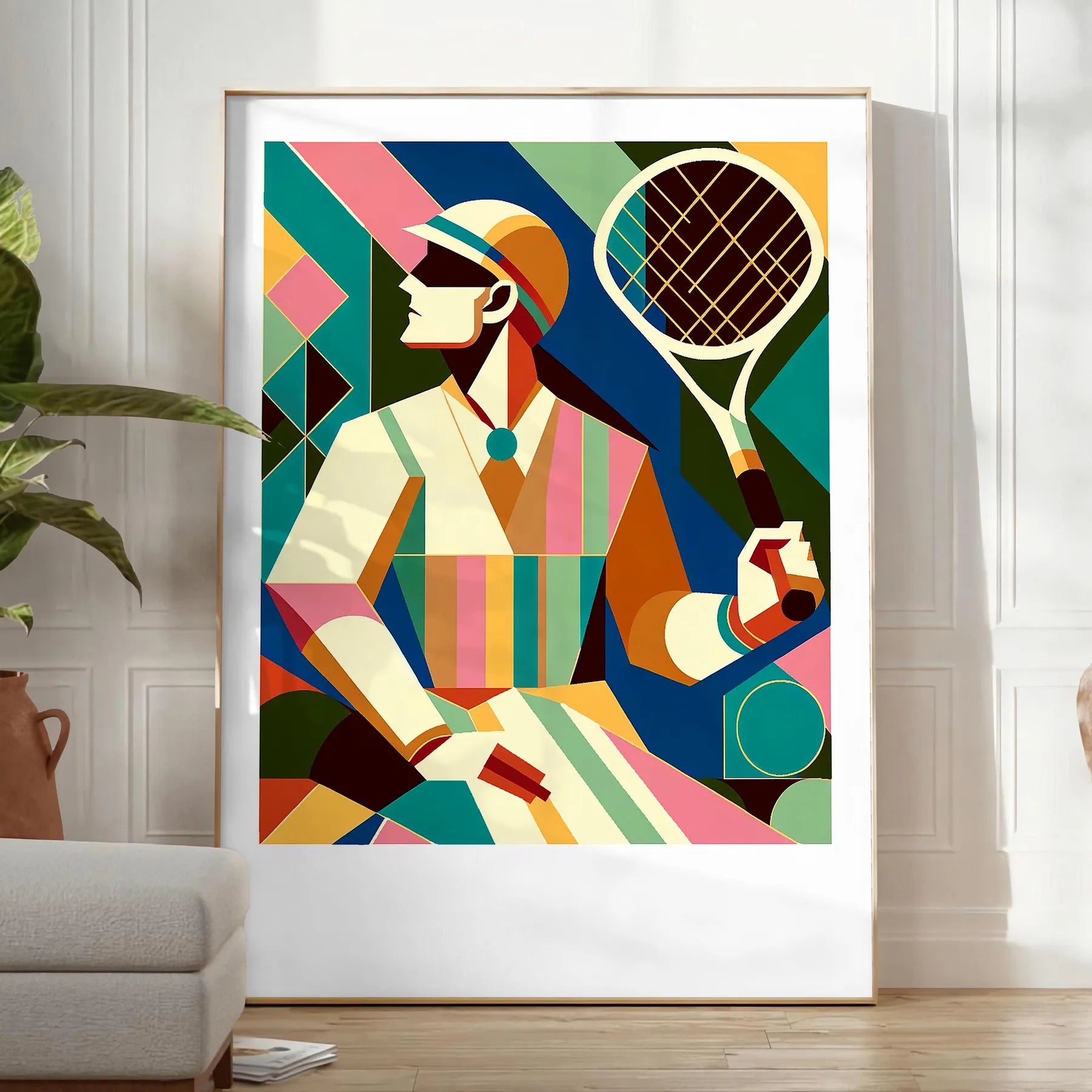 Retro Retro tennis print celebrating iconic Grand Slam tournaments worldwide elegant living room interior framed print