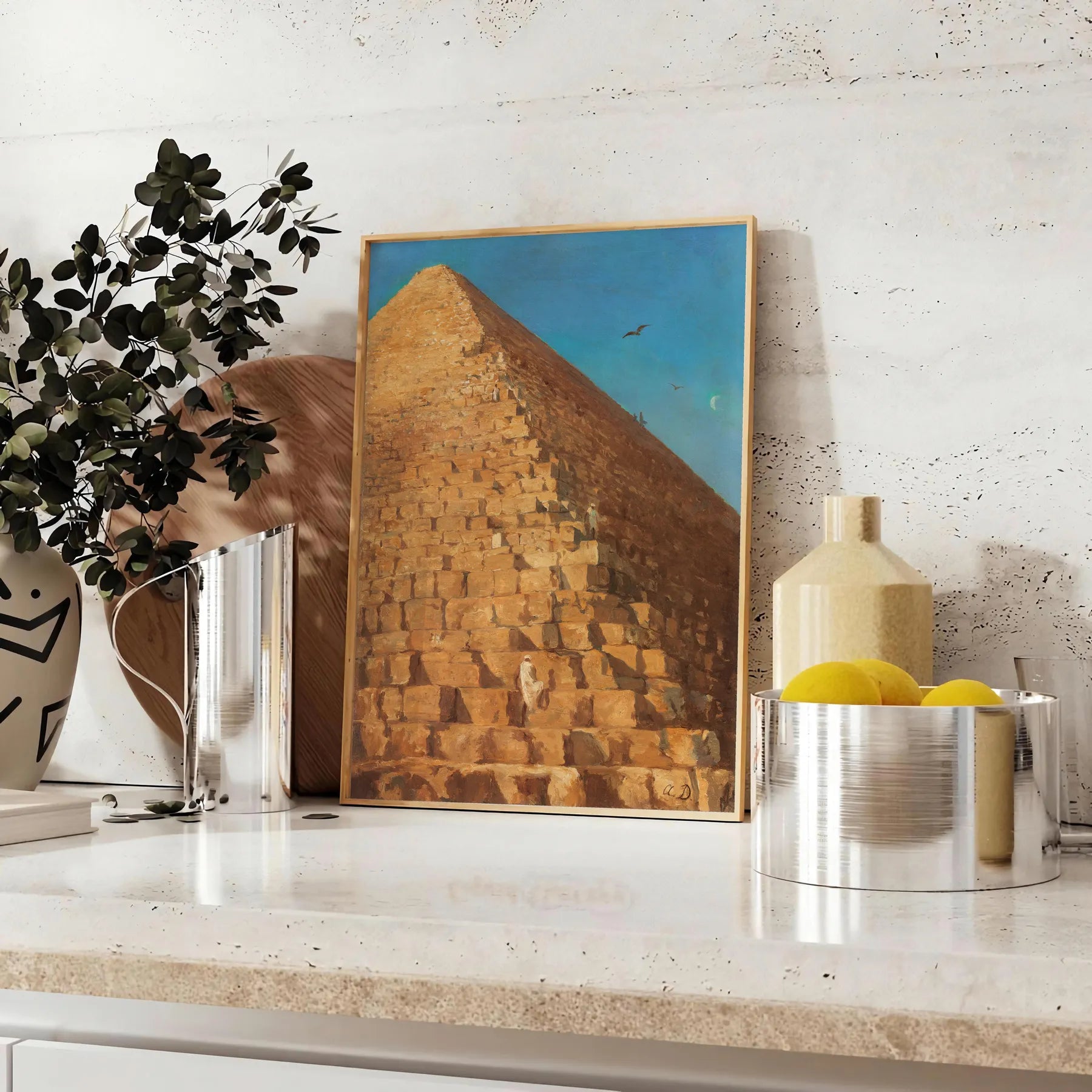 space Pyramid Vintage Art Poster captivating blend green orange hues stunning wall perfect gift addition decor ready non - framed options
