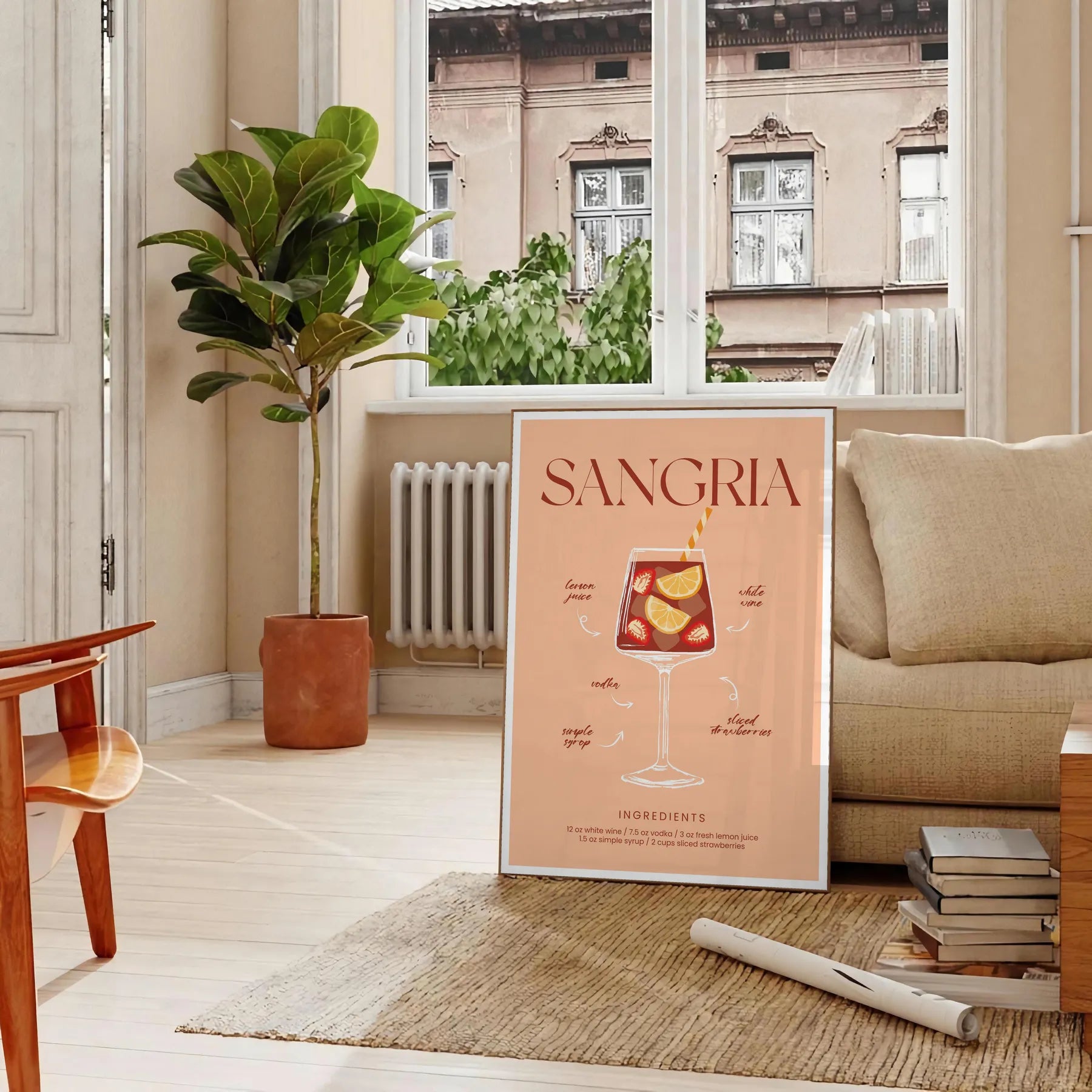 space vibrant Sangria Cocktail Poster rich brown orange hues essence summer captivating wall art perfect gift stylish addition room available A4 cm A0